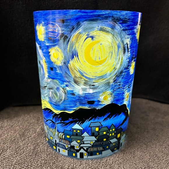 Starry Night Inspired Blue and Yellow large hand painted art Vase - Picture 1 of 7